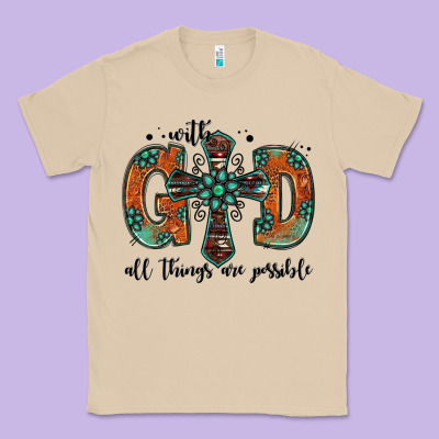 With God All Things Are Possible Gemstone Cross Classic Tee Designed By Jasminsmagicworld