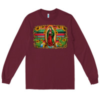 Burgundy lady of guadalupe serape background Long Sleeve Tee - Jasminsmagicworld