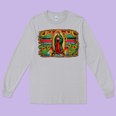 Lady Of Guadalupe Serape Background Long Sleeve Tee Designed By Jasminsmagicworld