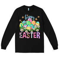 Black Happy Easter with eggs Long Sleeve Tee - NancyCooperArtShop