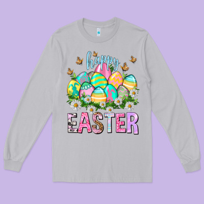 Happy Easter With Eggs Long Sleeve Tee Designed By Nancycooperartshop