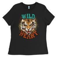 Black wild heart tiger college western Ladies Tee - NancyCooperArtShop