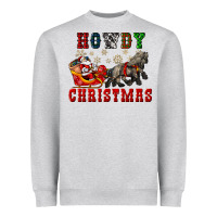 Heather Grey howdy christmas with santa riding his sleighs Heavyweight Sweatshirt - CowGirlArtShop