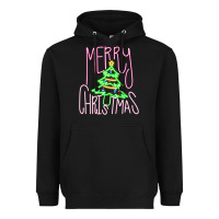 Black Merry Neon Christmas Heavyweight Hoodie - CowhideDigitalArt