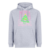 Heather Grey Merry Neon Christmas Heavyweight Hoodie - CowhideDigitalArt