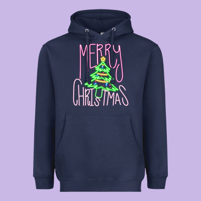 Merry Neon Christmas Heavyweight Hoodie Designed By Cowhidedigitalart