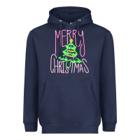 Navy Merry Neon Christmas Heavyweight Hoodie - CowhideDigitalArt