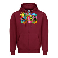 Burgundy Autism accept understand love Zipper Hoodie - FaDigitalArtStudio