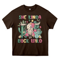 Chocolate Brown she kinda buck wild Heavy Core Tee - MaliasSmallBusiness