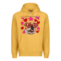 Mustard valentine's day  brown english bulldog Premium Hoodie - RanaPortraitStore