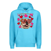 Ocean Blue valentine's day  brown english bulldog Premium Hoodie - RanaPortraitStore