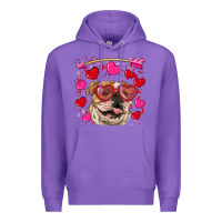 Purple valentine's day  brown english bulldog Premium Hoodie - RanaPortraitStore