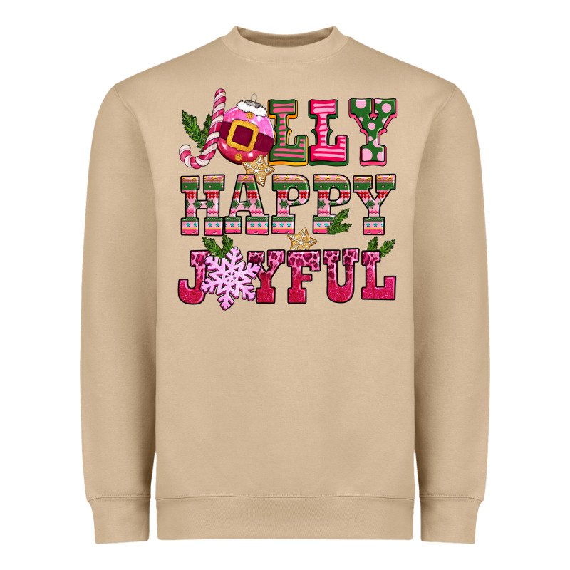 Jolly Happy Joyful Pink Christmas Heavyweight Sweatshirt by CowGirlArtShop | Teevron