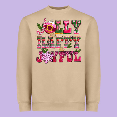 Jolly Happy Joyful Pink Christmas Heavyweight Sweatshirt Designed By Cowgirlartshop