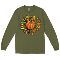 Army Green Fall Sunflower with Pumpkin Long Sleeve Tee - texasbilliewilder