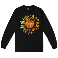 Black Fall Sunflower with Pumpkin Long Sleeve Tee - texasbilliewilder