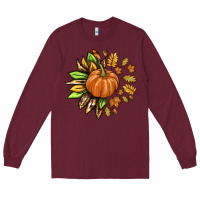 Burgundy Fall Sunflower with Pumpkin Long Sleeve Tee - texasbilliewilder