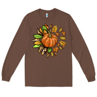 Chestnut Fall Sunflower with Pumpkin Long Sleeve Tee - texasbilliewilder