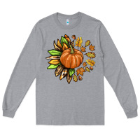 Heather Grey Fall Sunflower with Pumpkin Long Sleeve Tee - texasbilliewilder