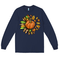 Navy Fall Sunflower with Pumpkin Long Sleeve Tee - texasbilliewilder