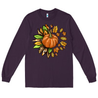 Plum Fall Sunflower with Pumpkin Long Sleeve Tee - texasbilliewilder