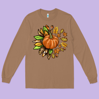 Fall Sunflower With Pumpkin Long Sleeve Tee Designed By Texasbilliewilder