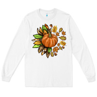 White Fall Sunflower with Pumpkin Long Sleeve Tee - texasbilliewilder