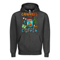 Charcoal Heather Campfires And Coffee Camping Coffee Zipper Hoodie - FaDigitalArtStudio