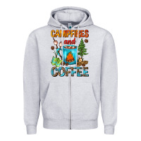 Heather Grey Campfires And Coffee Camping Coffee Zipper Hoodie - FaDigitalArtStudio