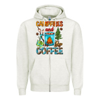 Oatmeal Heather Campfires And Coffee Camping Coffee Zipper Hoodie - FaDigitalArtStudio