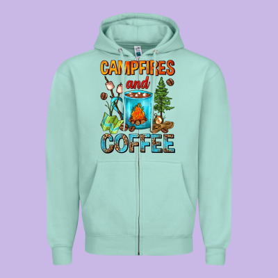 Campfires And Coffee Camping Coffee Zipper Hoodie Designed By Fadigitalartstudio