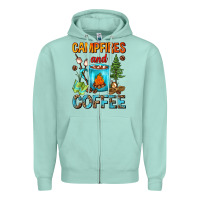 Seafoam Campfires And Coffee Camping Coffee Zipper Hoodie - FaDigitalArtStudio