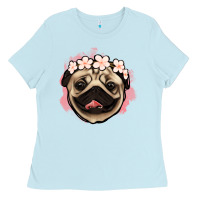 Baby Blue pug floral Ladies Tee - Jasminsmagicworld