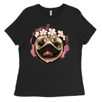 Black pug floral Ladies Tee - Jasminsmagicworld
