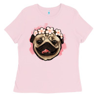 Bubblegum Pink pug floral Ladies Tee - Jasminsmagicworld