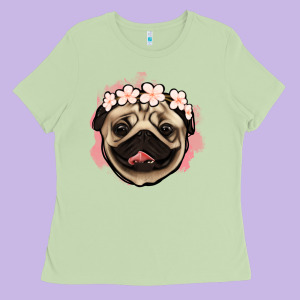 Pug Floral Ladies Tee Designed By Jasminsmagicworld