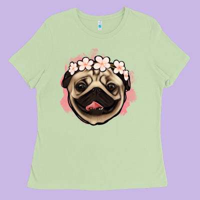 Pug Floral Ladies Tee Designed By Jasminsmagicworld