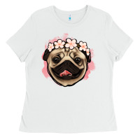 White pug floral Ladies Tee - Jasminsmagicworld