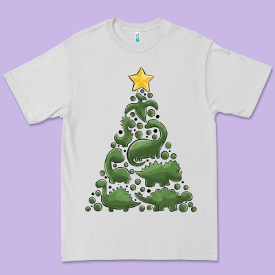 Dinosaur Christmas Tree Premium Tee Designed By Maliassmallbusiness