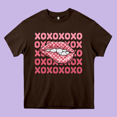 Xoxo Checker Lips Heavy Core Tee Designed By Maliassmallbusiness