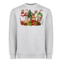 Heather Grey christmas polar bear reindeer and snowman coffee c Heavyweight Sweatshirt - CowGirlArtShop