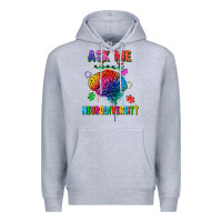 Heather Grey Ask me about neurodiversity Premium Hoodie - FaDigitalArtStudio
