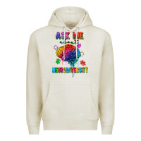 Oatmeal Heather Ask me about neurodiversity Premium Hoodie - FaDigitalArtStudio