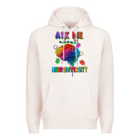 Pale Pink Ask me about neurodiversity Premium Hoodie - FaDigitalArtStudio