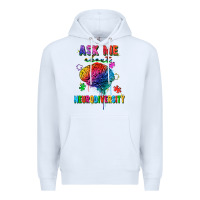White Ask me about neurodiversity Premium Hoodie - FaDigitalArtStudio