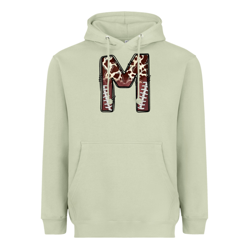 Name Footballcow Print Letter M Heavyweight Hoodie by CowhideDigitalArt | Teevron