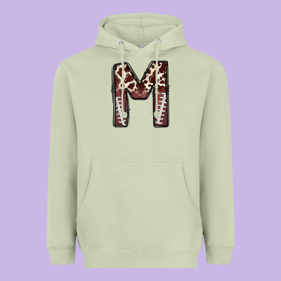 Name Footballcow Print Letter M Heavyweight Hoodie Designed By Cowhidedigitalart