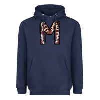 Navy name footballcow print letter m Heavyweight Hoodie - CowhideDigitalArt