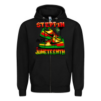 Black Steppin' into Juneteenth Zipper Hoodie - FaDigitalArtStudio