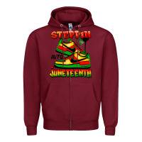 Burgundy Steppin' into Juneteenth Zipper Hoodie - FaDigitalArtStudio